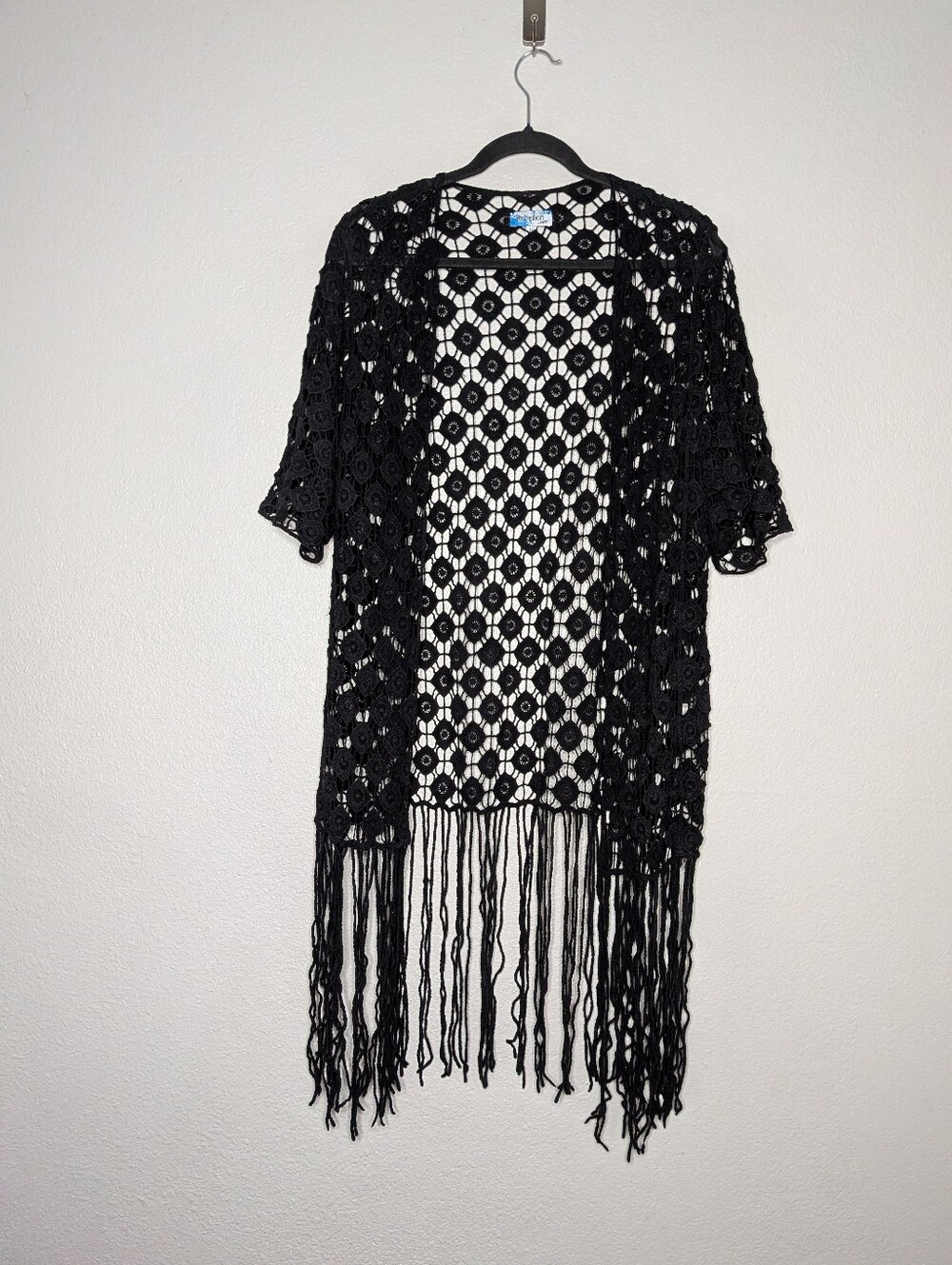Rebellion Black Diamond Floral Dark Boho Fairy Grunge Crochet Fringe Cardigan M